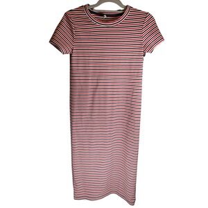 Stradivarius Women Striped Knit Midi Dress Red White Blue Short Sleeve Size‎ L